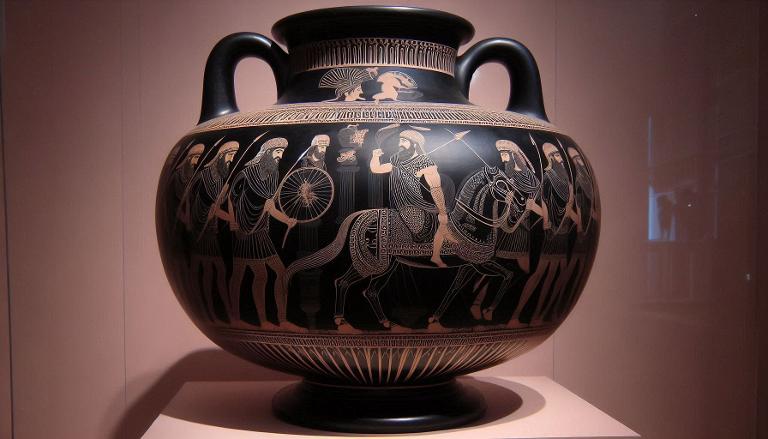 Amphore à figures noires ornée de guerriers