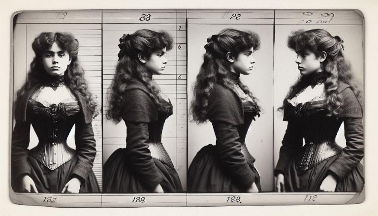 Tirage photographique gélatno-bromure représentant une fiche anthropométrique d'un femme, buste (face et profil)